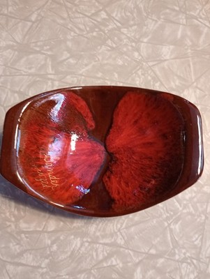 VTG/McMaster Pottery CANADA/Candy/Trinket Dish/Bright Red & Brown/MCM/Excellent