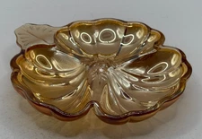Jeanette Glass Doric Irridescent Marigold 3 Part Candy Dish - 5.75" x 7"