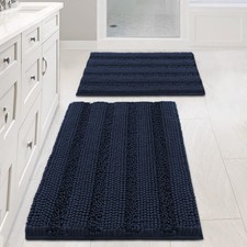 Elegant Navy Blue Chenille Bath Rugs, Slip-Resistant  Ultra-Absorbent Design