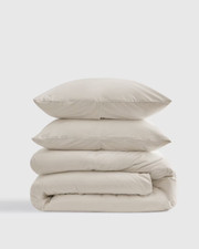 NWT QUINCE CLASSIC ORGANIC PERCALE DUVET COVER SET SAND KING CAL K COTTON 120