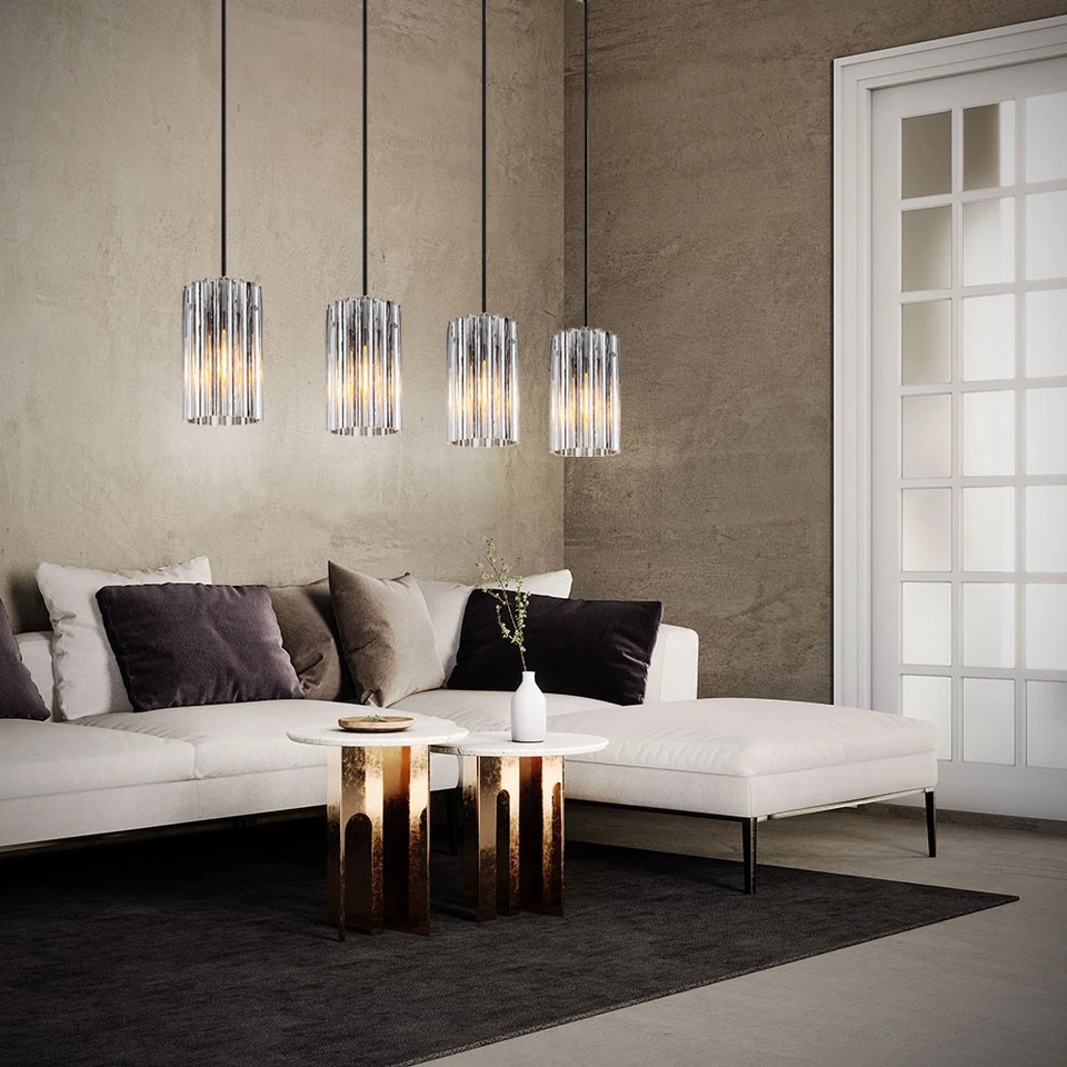 Lampada a Sospensione Luce Tavolo da Pranzo Soggiorno Argento Vetro H 120 CM - Immagine 3 di 4