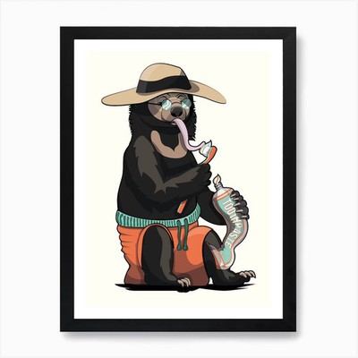 Sonne Bär putzt Zähne Kunstdruck gerahmt Wandbild Poster Leinwanddruck Bild