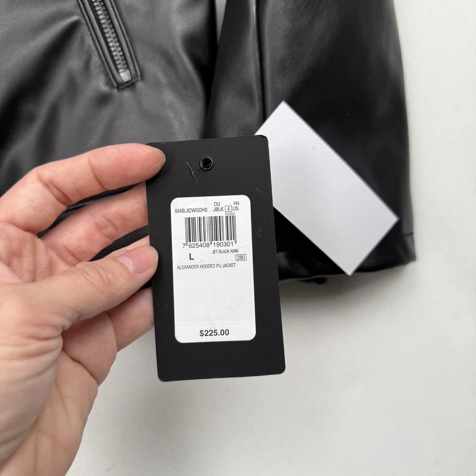 Nueva chaqueta de motociclista GUESS para hombre talla L negra imitación cuero con capucha Foto 3 de 4