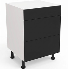 Fully Assembled Kitchen 600mm Matt Black 3 Drawer Base Unit