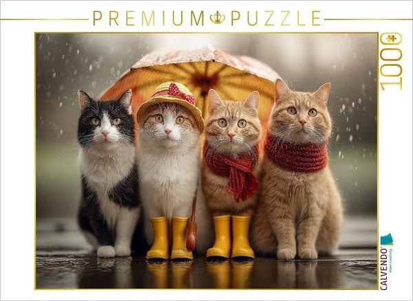 Puzzle Calvendo Chats Sous La Pluie Avec Un Parapluie | 1000 PièCes, Format Asse-image