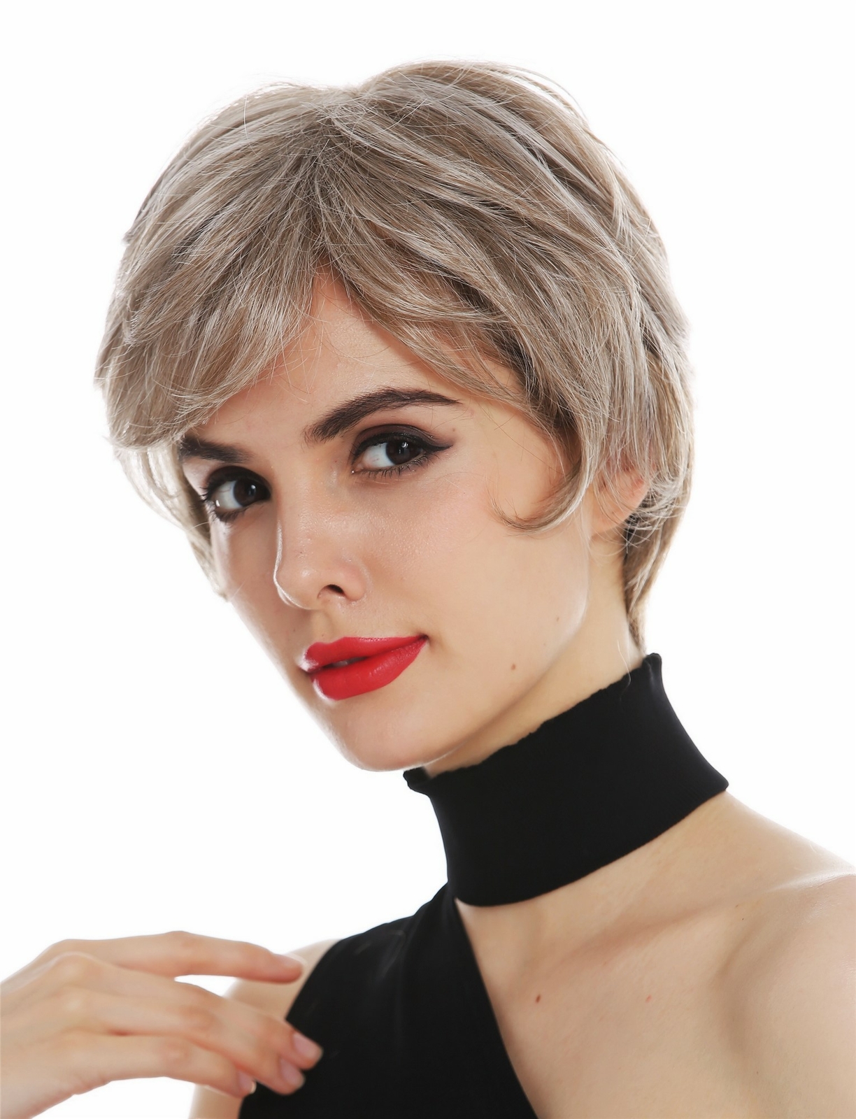 Wig Women Monofilament Short Light Brown Silver Blond Highlighted