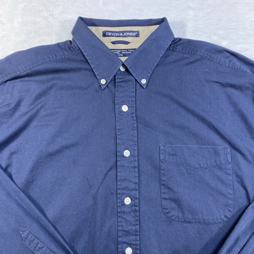 Devon & Jones Shirt Mens LS Sz 2XL Navy Button Down Advantage Pima Twill College - Picture 4 of 11