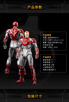 Zd Iron Man MK47 1/10 Action Figure Model Mark Boy Gift In Stock