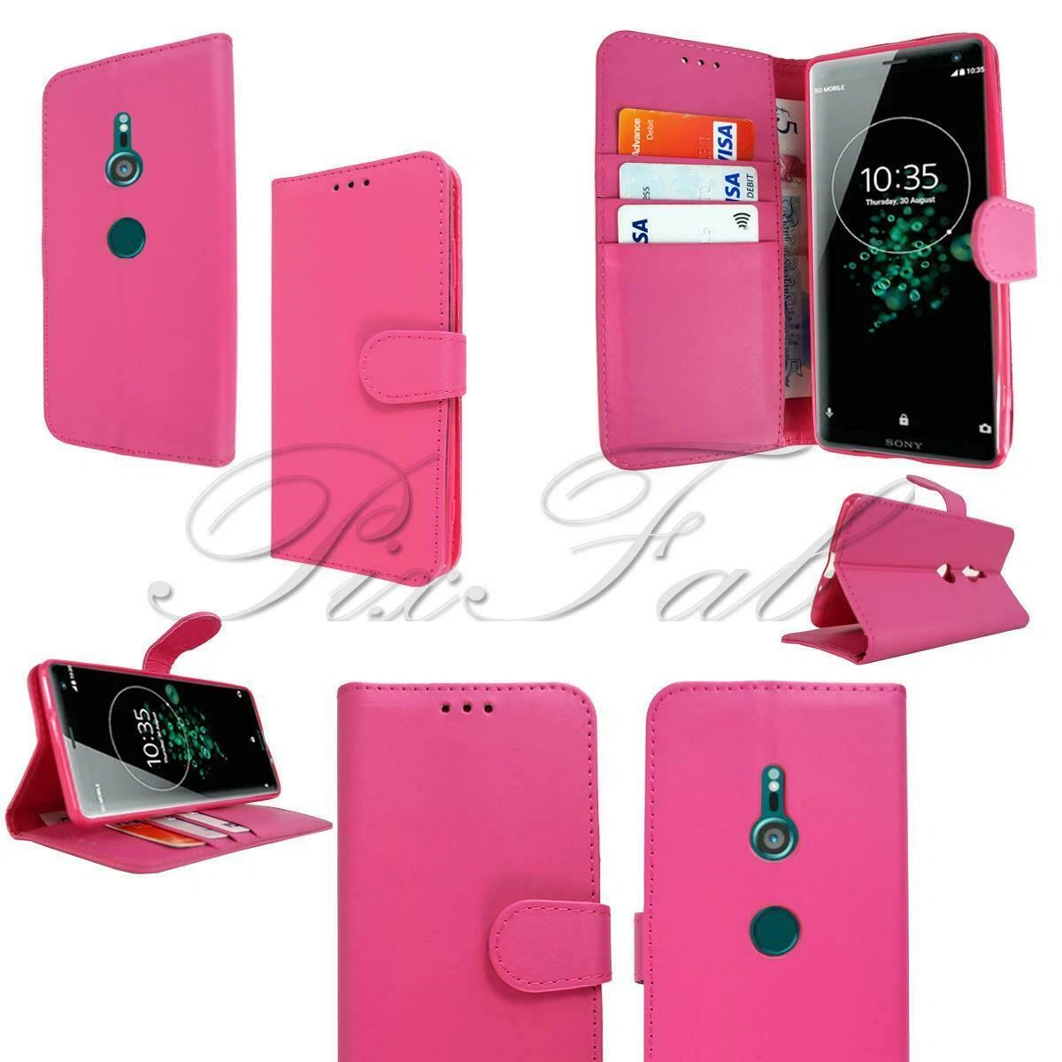 For Sony Xperia XZ2 H8216 H8266 Pink Black Leather Wallet Phone Case Cover
