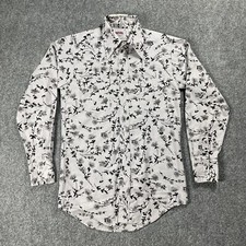 VINTAGE 60s Denver Westerns Pearl Snap Shirt Floral Small Long Tail Black Gray