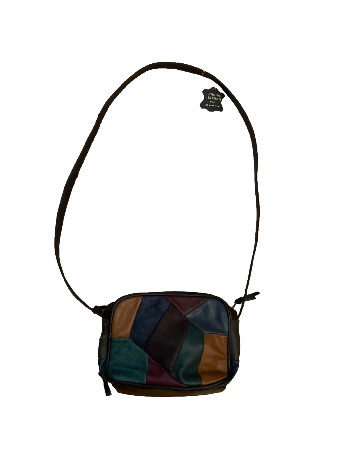 Retro Colorblock Leather patch work Crossbody pur… - image 1