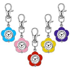 Flower Quartz Pocket Watch Key Buckle Nurses Keychain Key Ring Portable Hanging