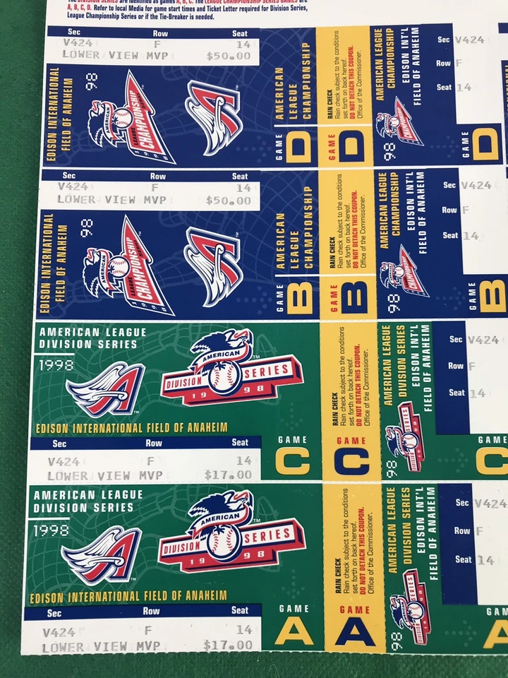 1998 PHANTOM Anaheim Angels AL Championship  World Series Unused Tickets Sheet - Image 2 of 4