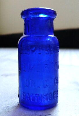Vtg Bromo seltzer mini blue medicine bottle embossed