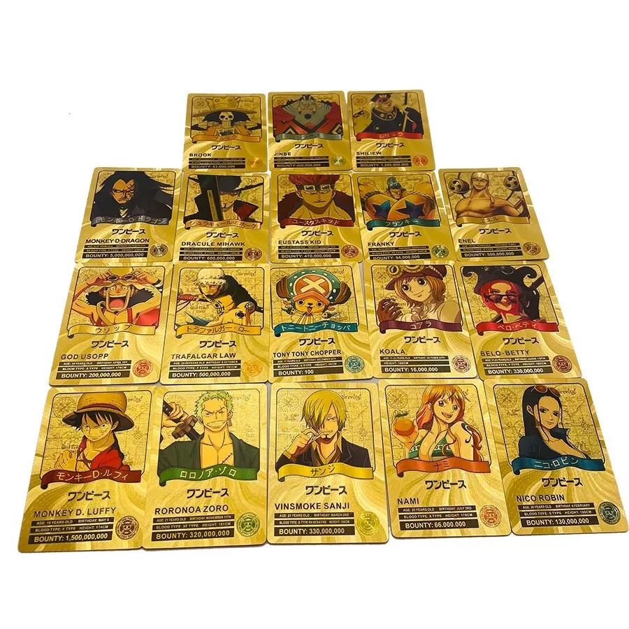 18pcs ONE PIECE Gold Cards Monkey D Luffy Sanji Nico Robin Nami