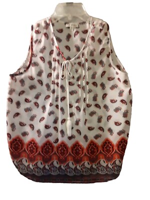 Mileage Women's Sleeveless Top size M White Orange Paisley Round Tie N polyester