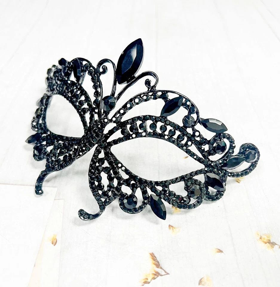 Black Masquerade Mask, Crystal Prom Mask, Black Butterfly Mask, Mardi Gras Mask - Image 3 of 4