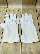 Vtg Off White Ladies Gloves Cute Scalloped Bottom Edge w/ Buttons Size S lb 