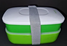 Picnic Lunchbox Double-layer Bento Box Lunch Box Fresh Box Green White