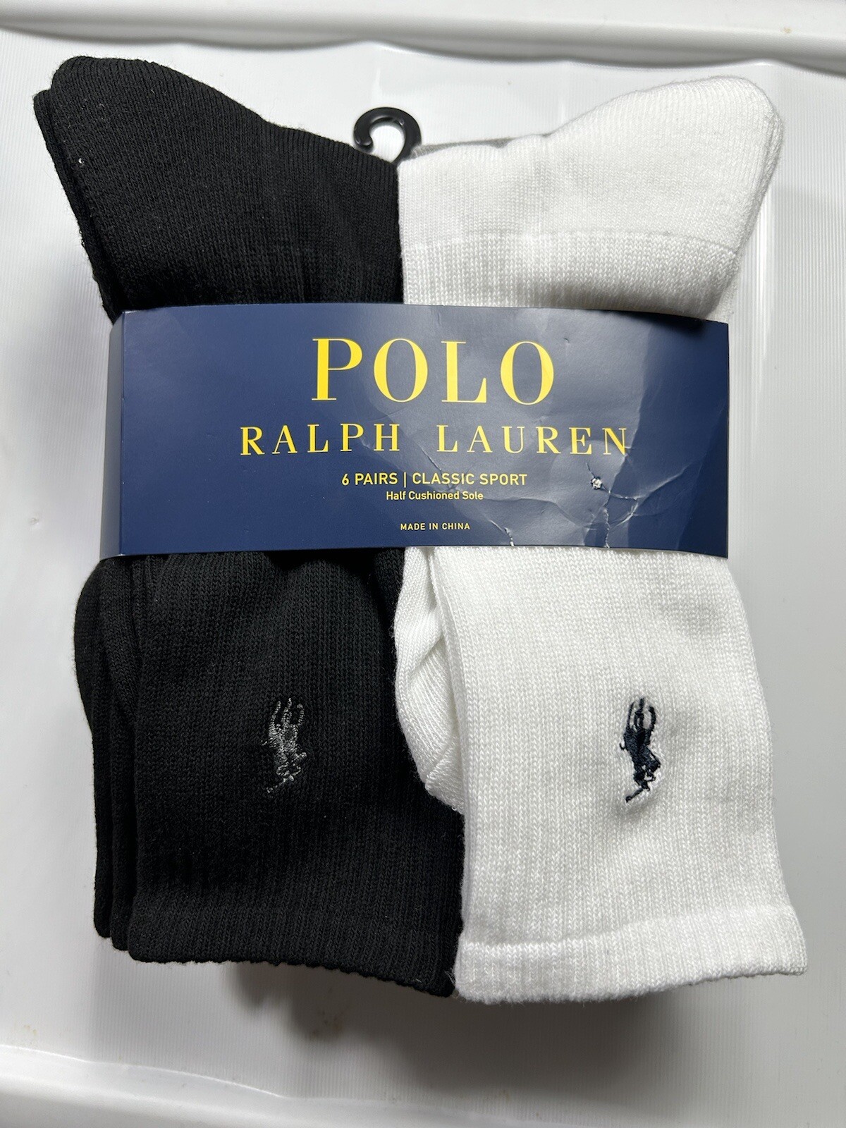 PONY Polo Ralph Lauren Calzini Uomo Casual 6 Paia Tg 10 13 Nero Bianco Grigio Nuovi con etichette