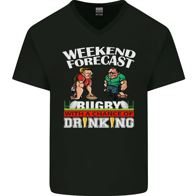 Wochenende Forecast Rugby Lustig Bier Alkohol Herren V-Neck Baumwolle Maglietta
