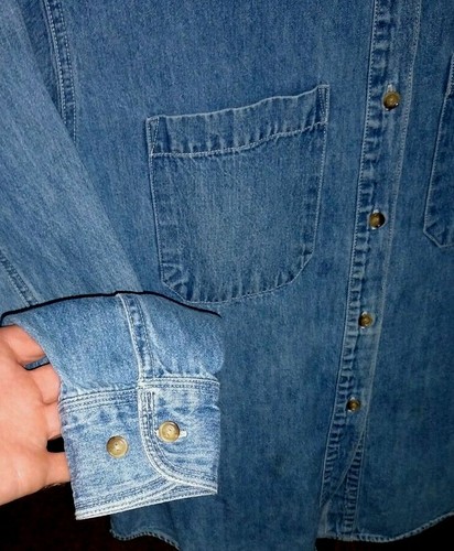 Women's Blue Denim button up blouse top Large - Picture 4 of 5