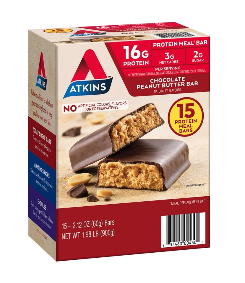 Atkins Protein-Rich Meal Bar, Chocolate Peanut Butter, Keto Friendly (15 Ct.) - Image 2 of 4