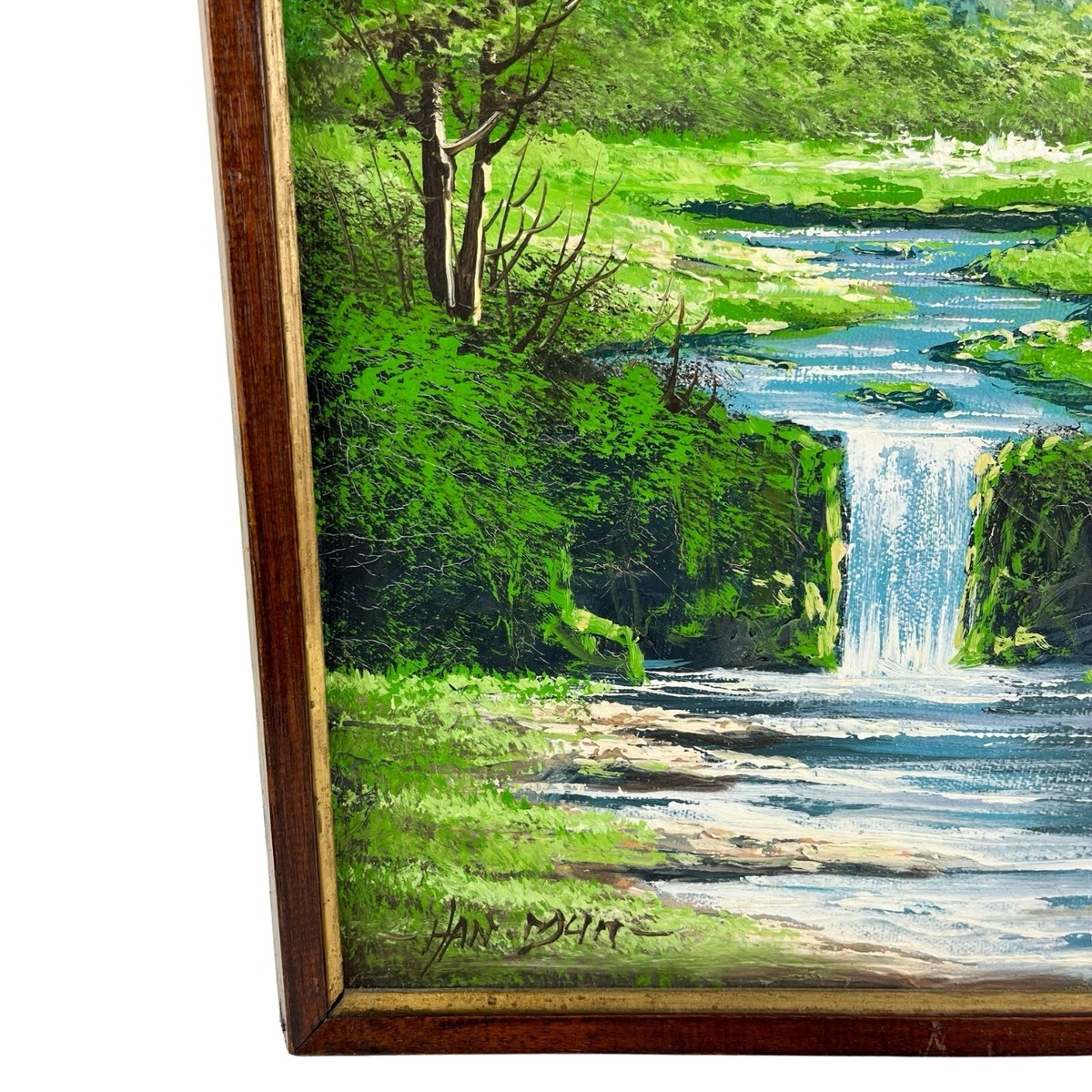 Vintage Oil Painting Art Waterfall Mountain Landscape Signed
