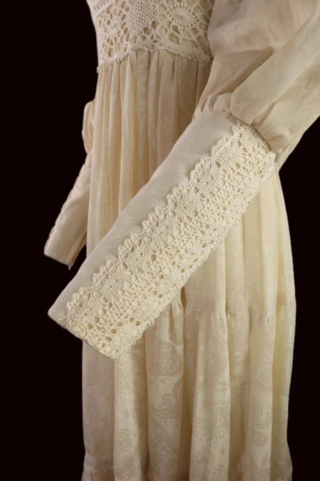 Vestido longo maxi pradaria vintage anos 70 GUNNE SAX tamanho S 4 6 (Jrs 9) algodão voile renda - Imagem 3 de 4