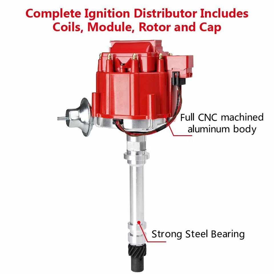 Distribuidor HEI para V8 Chevrolet 283 305 307 327 350 400 396 427 454 SBC BBC rojo Foto 4 de 4