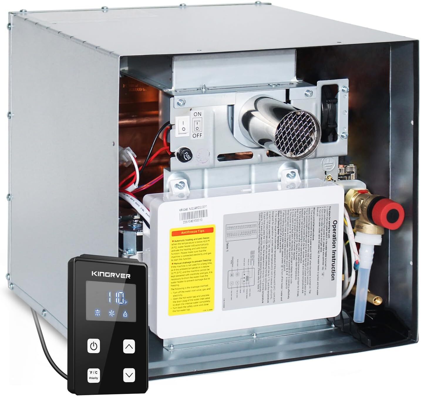 RV Tankless Water Heater 48,000 BTU Instant Hot Water 12V Propane Gas W/0 Door