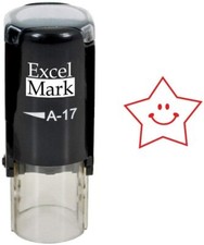 Round Teacher Stamp - Happy Star - RED Ink