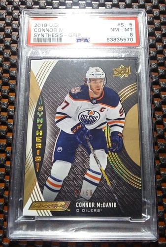 2018-19 Upper Deck Engrained Synthesis /50 Grip Gold #S-5 Connor McDavid SP PSA8 - Picture 3 of 17