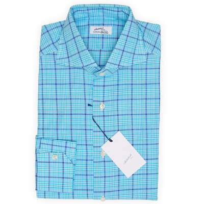 MATTABISCH for VANNUCCI Handmade Blue Plaid Cotton Dress Shirt