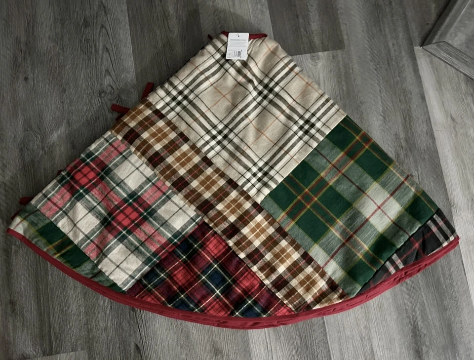 Pottery Barn Kirk Plaid Patchwork Christmas Tree Skirt Stewart Plaid  60" NEW - Image 3 of 4