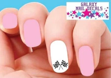 Waterslide Nail Decals - Set of 20 Checkered Racing Flags Black & Clear