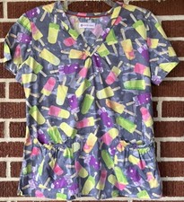 White Cross Colorful Popsicle Print Scrub Top Size Medium