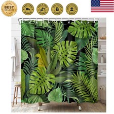 Tropical Jungle Shower Curtain Botanical Plant Bathroom Shower Curtain Set Da...