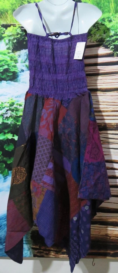 BOHO PIXIE COTTON PATCHWORK DRESS OVERDYED PURPLE FITS 10 - 14 62-106CM - image 3 of 3