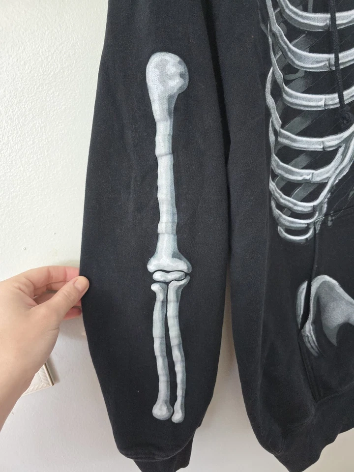 Y2K HYBRID SKELETON HOODIE SWEATSHIRT CYBER GRUNGE BLACK Large RARE Mall Goth - Image 4 of 4