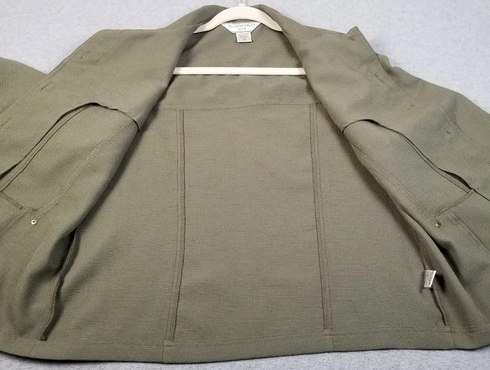 ALLISON DALEY Spring Jacket Women’s 10P 10 Petite Green ¾ Sleeve Pockets Unlined - Image 4 of 4