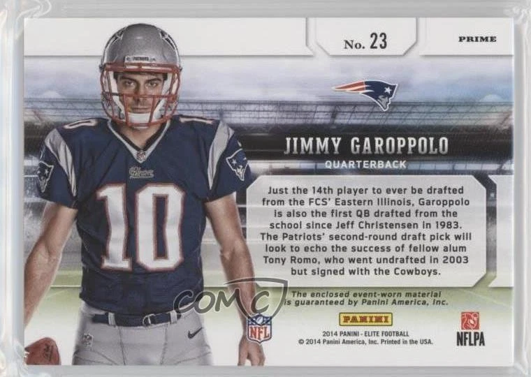 2014 Panini Elite New Breed Materials Prime /99 Jimmy Garoppolo #23 Rookie RC - Image 2 of 2
