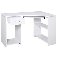 HOMCOM L-Shaped Corner Computer Desk w/ 2 Shelves Worktop Keyboard Tray White