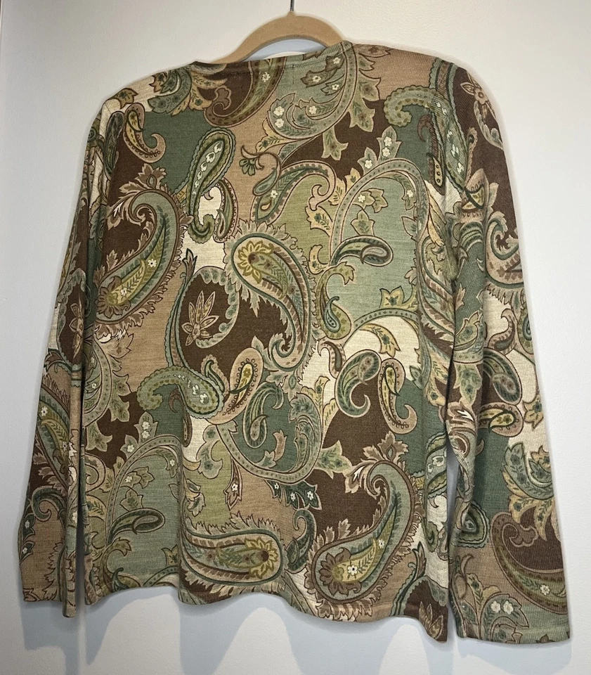 Alfred Dunner Knit Top Women’s Size PXL Green & Brown Paisley 3/4 Sleeve - Image 3 of 4