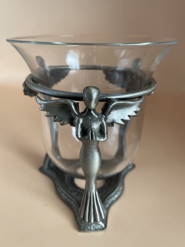 3 Angel Pewter & Glass Candle Oil Burner
