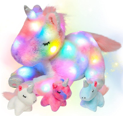 LED Plush Unicorn Lighting up Stuffed Mommy Unicorn with 3 Baby Unicorns in Her