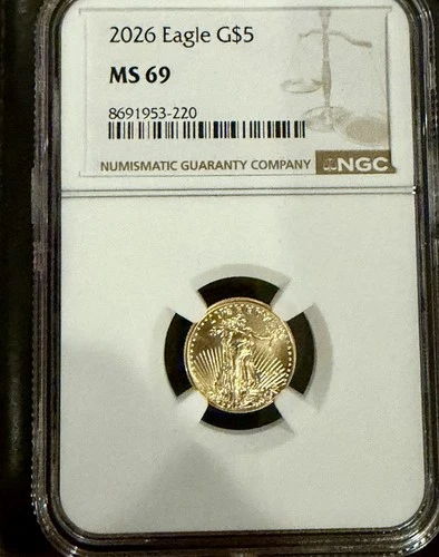 2026 $5 Gold Eagle 1/10 oz NGC MS69 Brilliant Uncirculated Coin