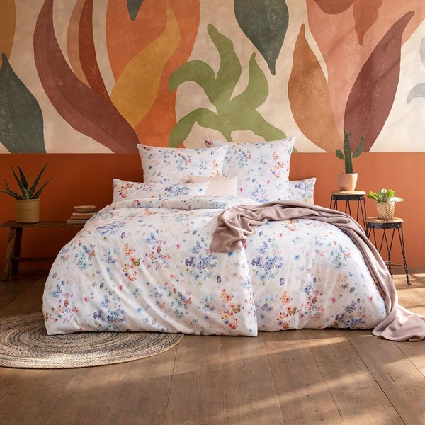 Estella Mako-Satin BettwäSche 155X220 Gabriela Schmetterlinge BlüTen Weiß 7683-9-image