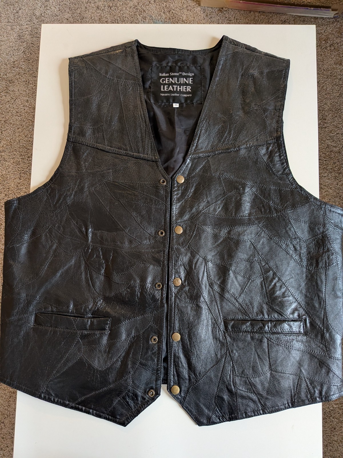 patchwork leather motorcycle style vest - image 1