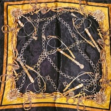 35x35 Silk-Like Satin Head Scarf Women Sleeping Hair Wrap Gold Black
